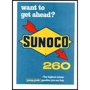1966 Sunoco 260 Gasoline Gas Graphic Logo Vintage Print Ad Wall Art Sign 8x11
